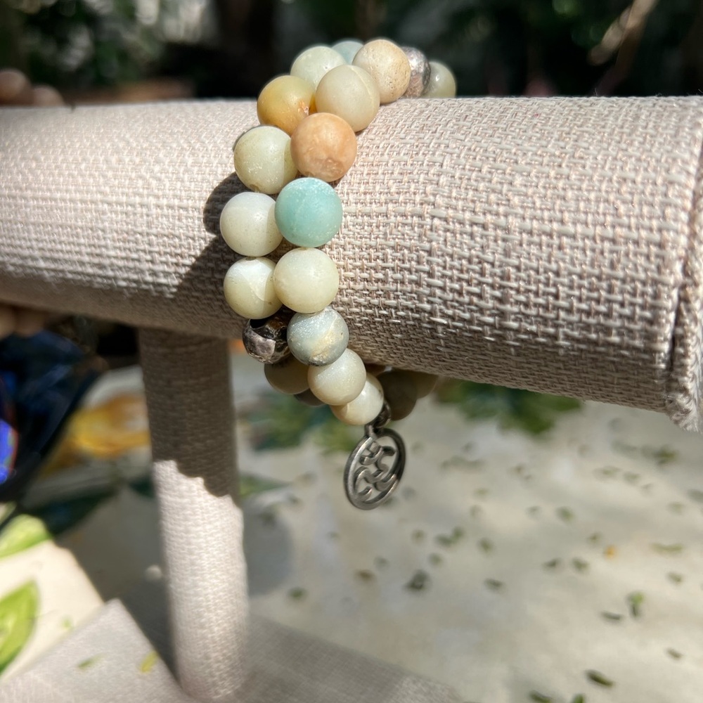 Bohemian Beaded Bracelet with Silver Charm selling as set of two